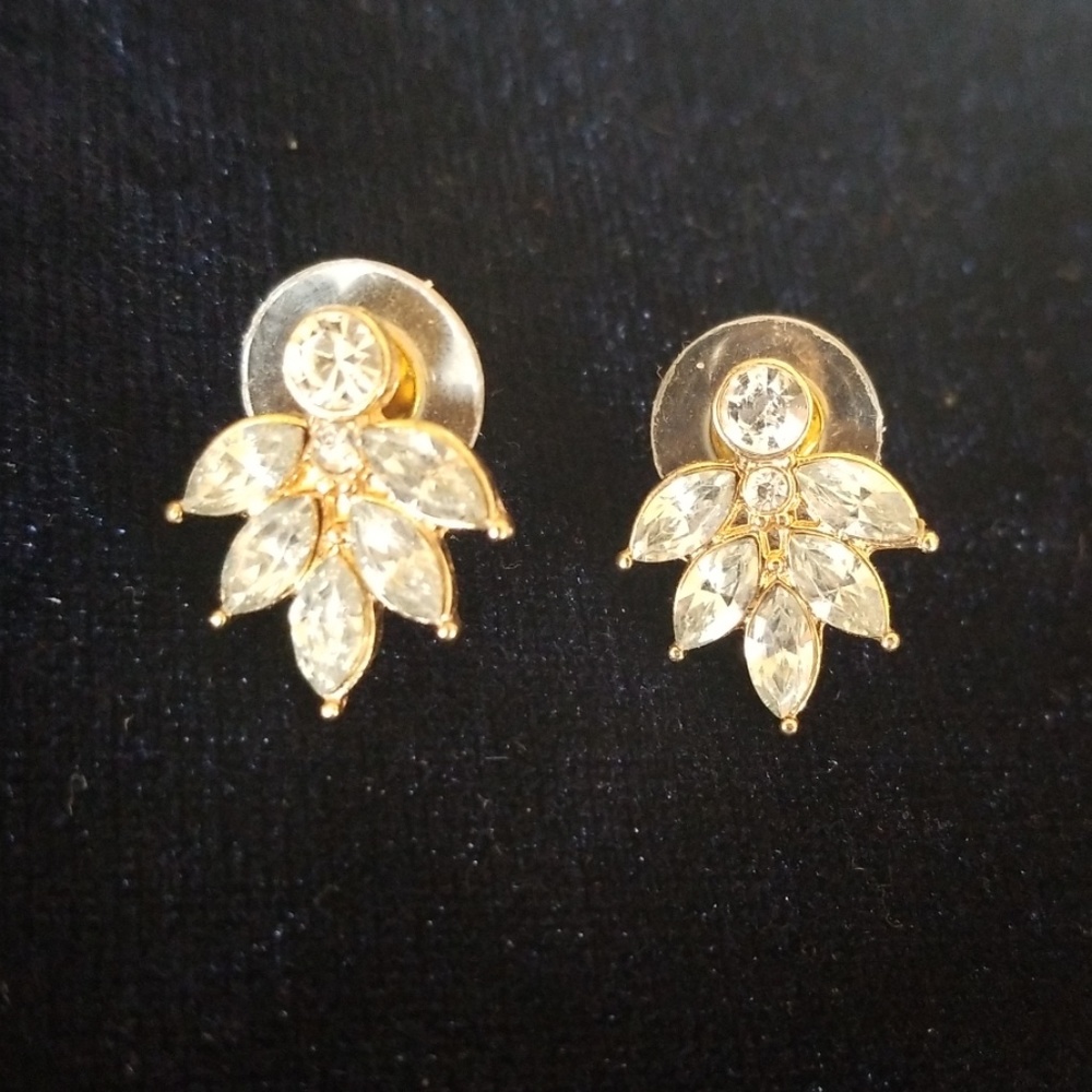 Dainty Gold Tone Crystal Post Earrings